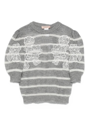 TWINSET striped floral-embroidered sweater - Grey
