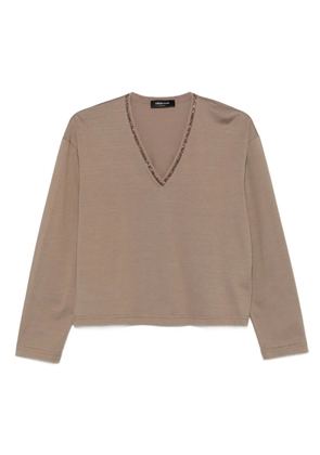 Fabiana Filippi embellished V-neck jersey top - Neutrals