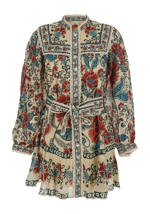 FARM Rio print-floral button mini dress - Neutrals