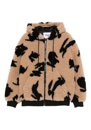 MSGM rabbit-print hooded jacket - Brown