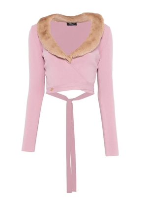 Blumarine faux-fur-collar cardigan - Pink