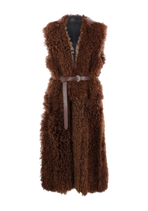 Plan C hooded belted coat - Brown