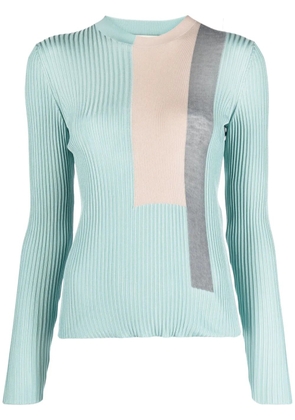 FENDI colour-block ribbed-knit silk-blend top - Blue
