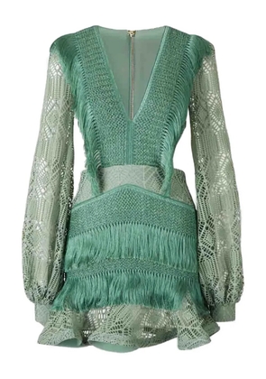 PatBO fringeed long-sleeve mini dress - Green