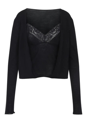 Alberta Ferretti lace-trimmed wool top - Black