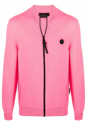 Philipp Plein logo-patch zip-up cardigan - Pink