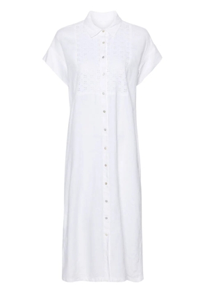 120% Lino broderie-anglaise midi shirt dress - White