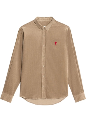 AMI Paris logo-embroidered corduroy shirt - Neutrals