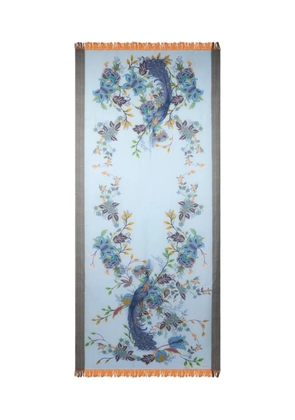 ETRO Peacocks-print wool scarf - Blue