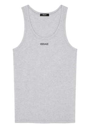 Versace logo-embroidered ribbed tank top - Grey