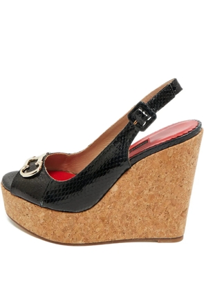 Carolina Herrera Vintage snakeskin-embossed wedge sandals - Black