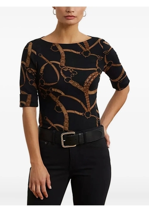 Lauren Ralph Lauren belting-print boat-neck T-shirt - Black