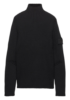 Prada logo-patch ribbed knit wool sweater - Black
