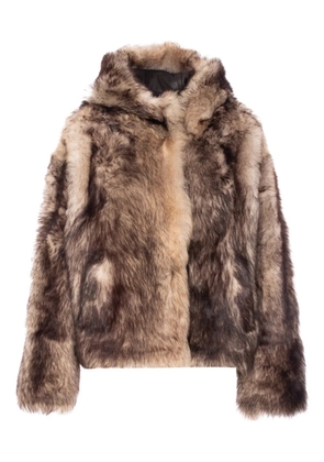 Yves Salomon button-fastening hooded fur jacket - Brown