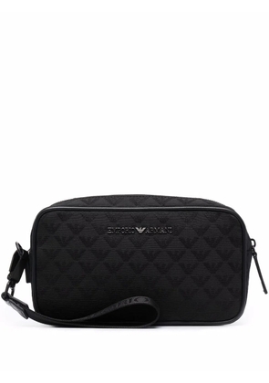 Emporio Armani logo-plaque zipped clutch bag - Black