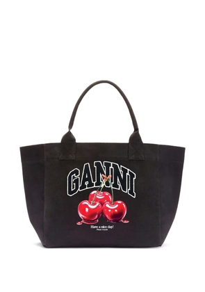 GANNI cherry print handle tote bag - Black