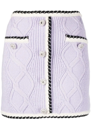 Self-Portrait contrasting-trim cable-knit miniskirt - Purple