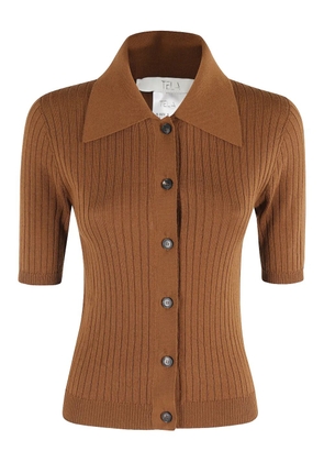 Tela ribbed button-front top - Brown