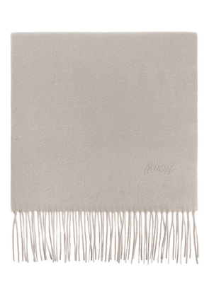 Brioni logo-embroidered fringe scarf - Grey