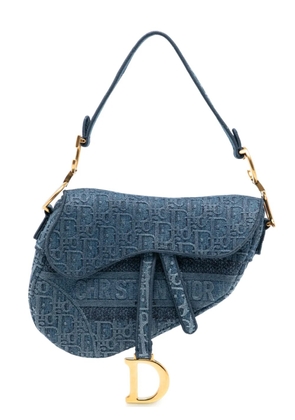 Christian Dior Pre-Owned 2019 Oblique Embroidered Denim Saddle Bag shoulder bag - Blue