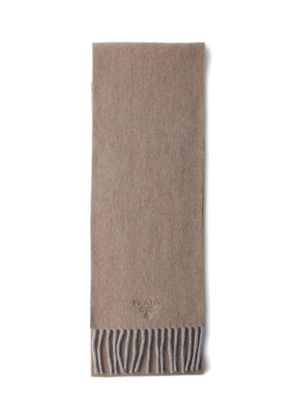 Prada Embroidered Logo Fringe Scarf - Neutrals