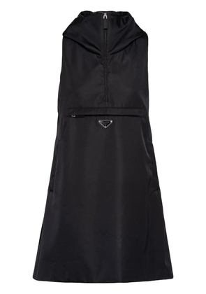 Prada triangle logo hooded minidress - Black