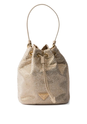 Prada crystal-embellished drawstring bucket bag - Neutrals