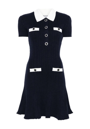 Self-Portrait collared button-detail mini dress - Blue