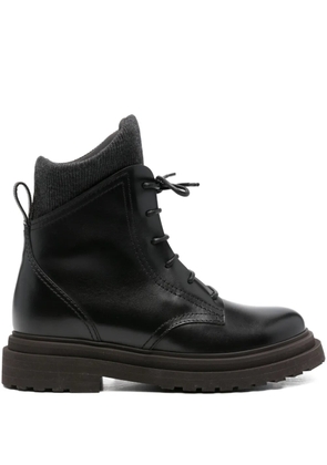 Brunello Cucinelli lace-up ribbed-knit boots - Black