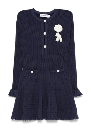 Self-Portrait crochet-knit dress - Blue
