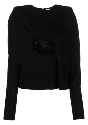 Saint Laurent Flower crepe long-sleeve top - Black