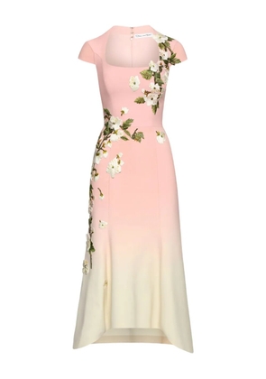 Oscar de la Renta floral-embroidered midi dress - Pink