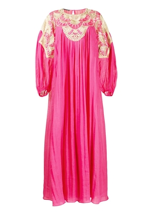 Alberta Ferretti embroidered panel crinkled effect dress - Pink