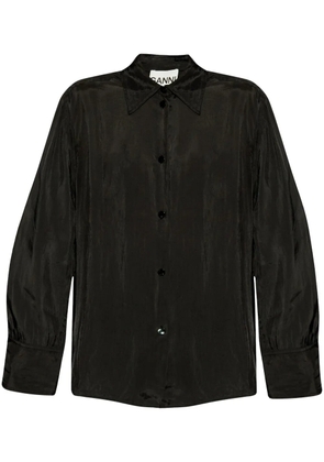 GANNI plain long-sleeve shirt - Black
