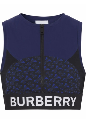 Burberry TB monogram-print zip-up cropped top - Blue