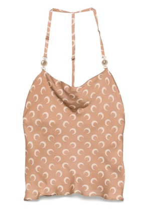 Marine Serre crescent moon-print satin top - Brown