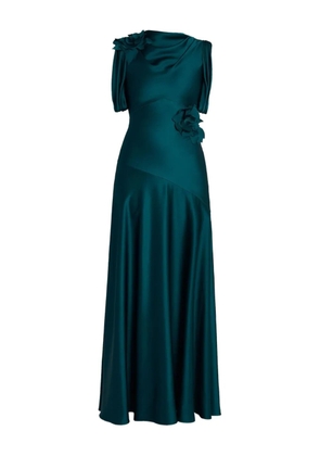 ERDEM flower-appliqué satin dress - Green