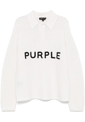 Purple Brand logo-embroidered polo sweater - White
