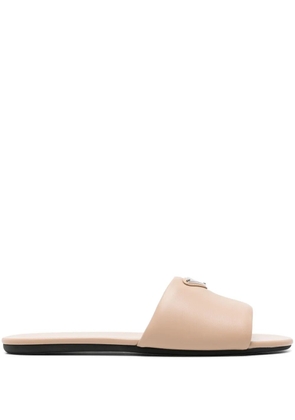 Prada triangle-logo leather slides - Neutrals