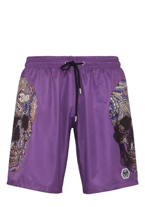 Philipp Plein skull-print drawstring swim shorts - Purple