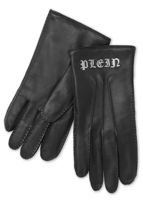 Philipp Plein appliqué-logo leather gloves - Black
