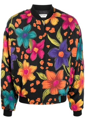 Saint Laurent floral-print bomber jacket - Black