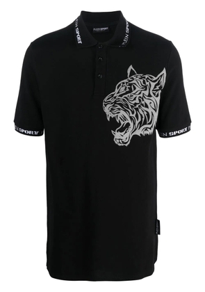 Plein Sport tiger-motif polo shirt - Black