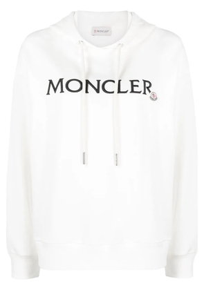 Moncler logo-embroidered cotton hoodie - White