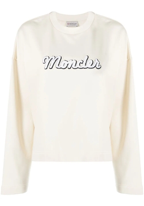Moncler logo-embroidered cotton sweatshirt - Neutrals