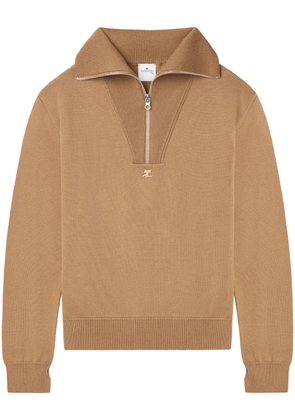 Courrèges logo-embroidered wool sweater - Neutrals