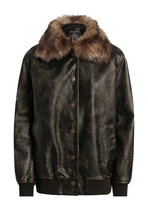 Dolce & Gabbana leather bomber jacket - Brown
