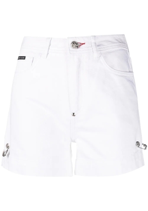 Philipp Plein safety-pin denim shorts - White