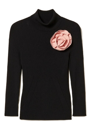TWINSET turtle-neck brooch sweater - Black