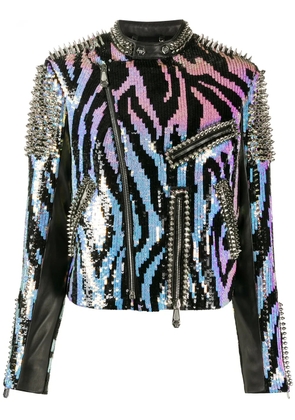 Philipp Plein zebra leather biker jacket - Black